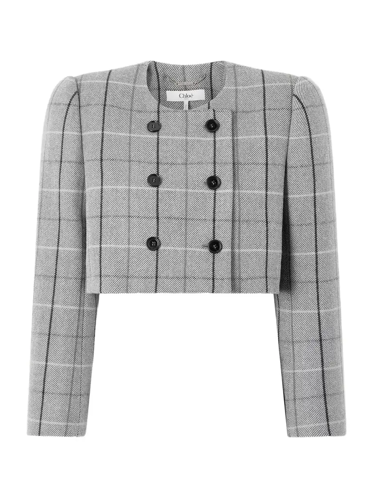 Chloé Cropped Double-breasted Checked Wool Jacket