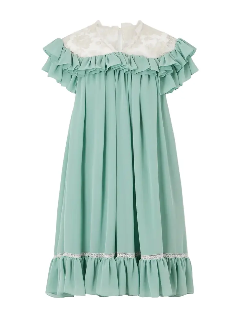 Chloé Ruffled Lace-trimmed Silk Georgette Mini Dress