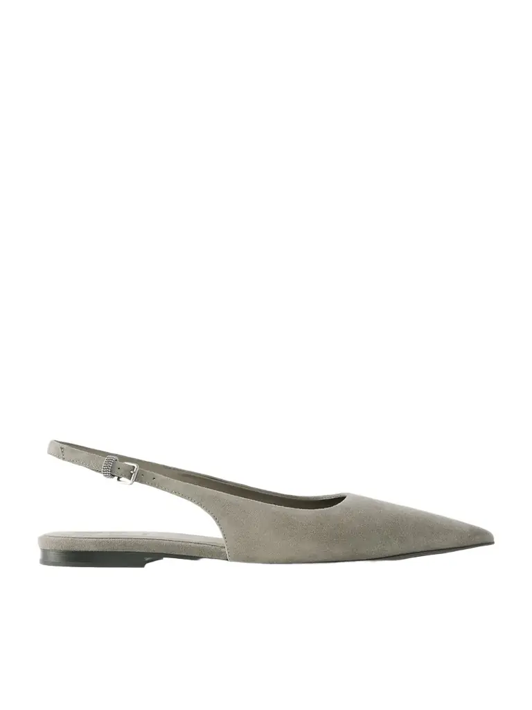Brunello Cucinelli Embellished Suede Slingback Flats