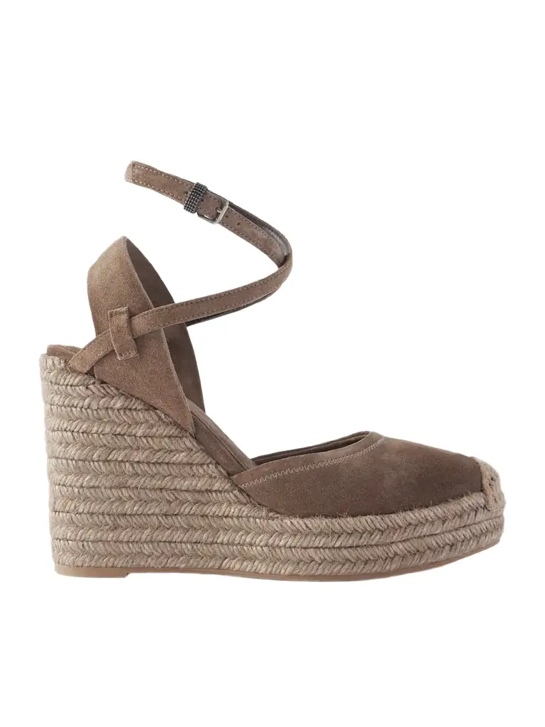 Brunello Cucinelli 80 Suede Platform Wedge Pumps