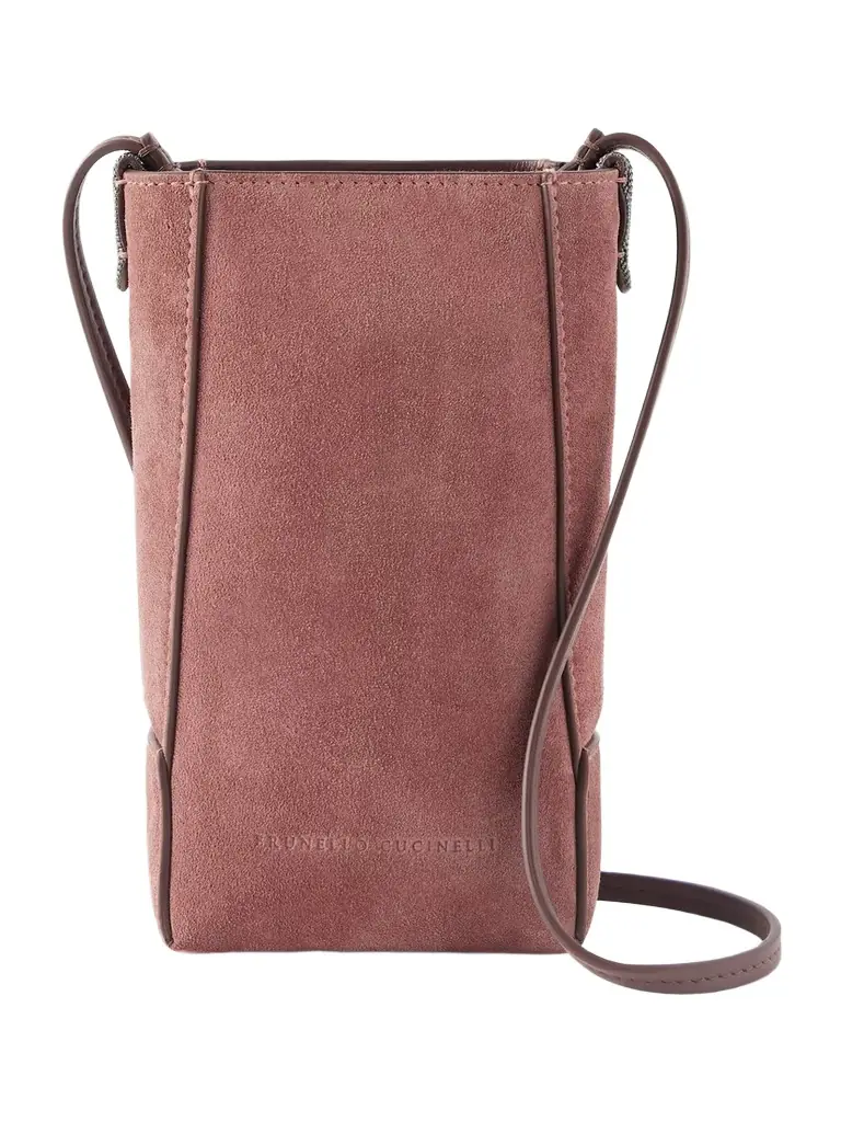 Brunello Cucinelli Embellished Leather-trimmed Suede Pouch