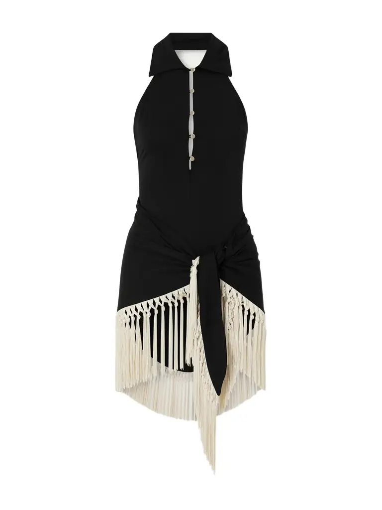 Taller Marmo Tropicana Halterneck Swimsuit And Fringed Pareo Set