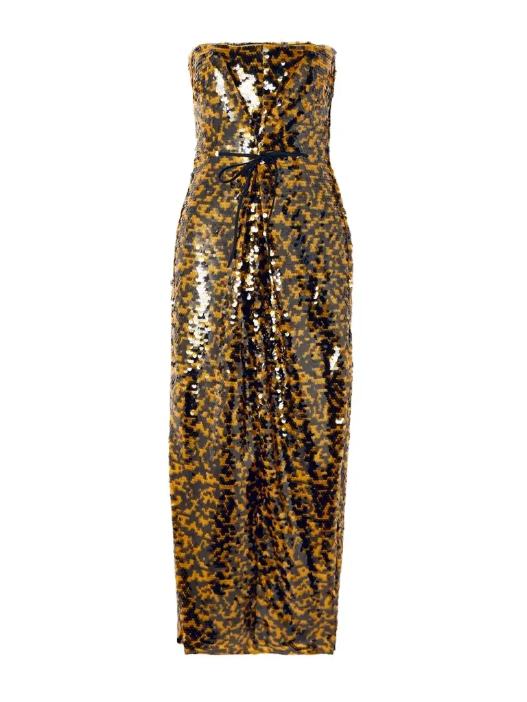 Staud Cece Strapless Tie-detailed Sequined Tulle Midi Dress