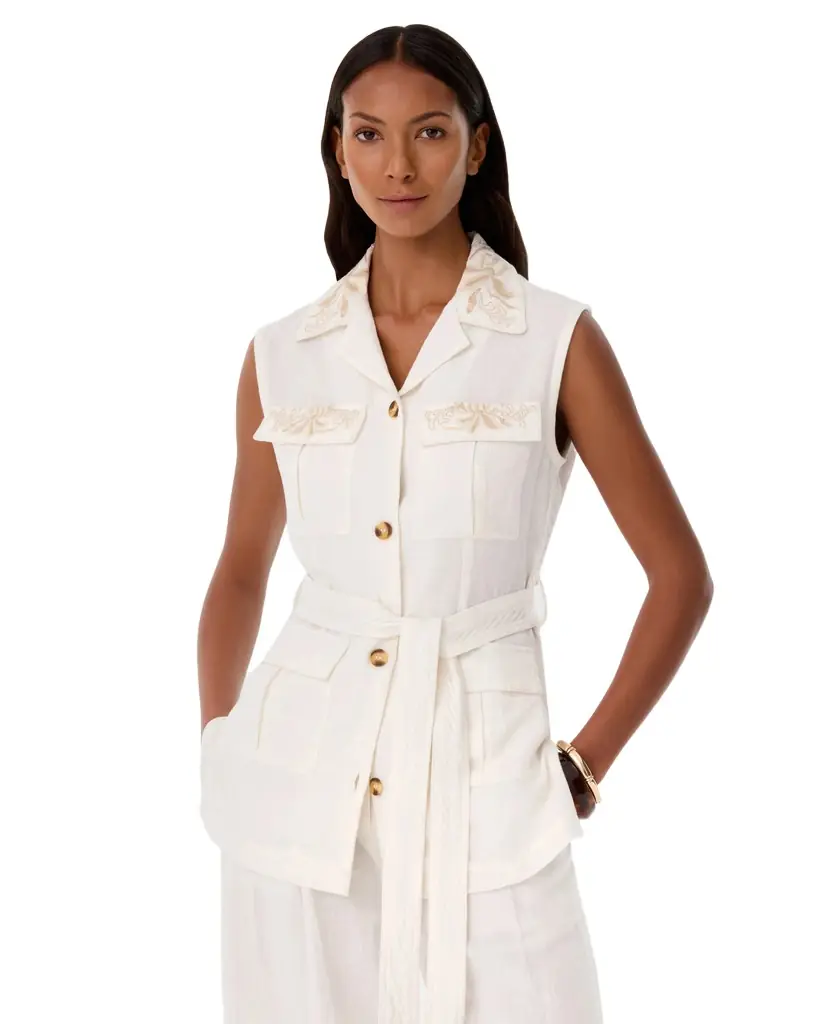 Emporio Sirenuse Dinda Vest with Sand Flowers Embroidery