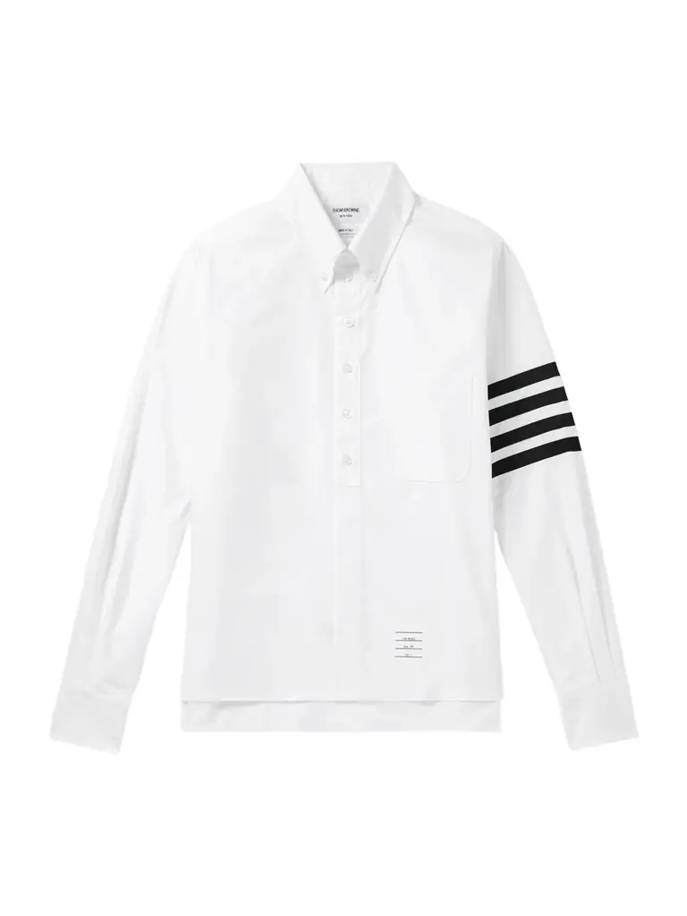 Thom Browne Button-Down Collar Striped Cotton Oxford Half-Placket Shirt - Men