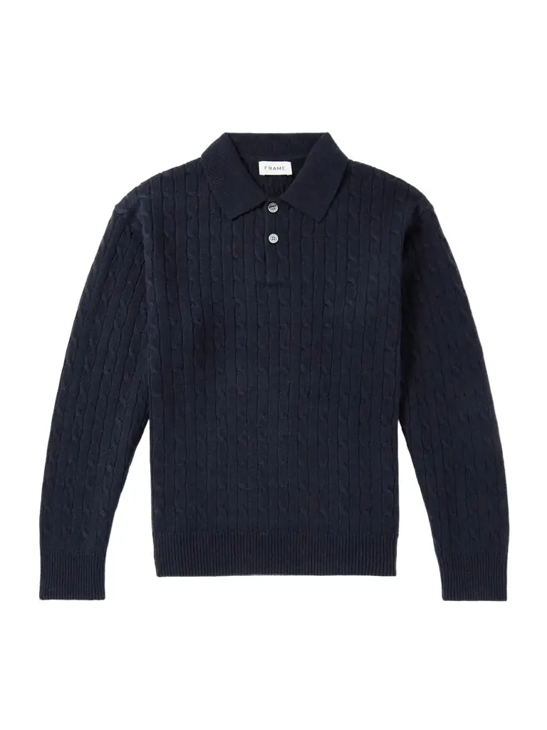 Frame Cable-Knit Wool and Cashmere-Blend Polo Sweater - Men