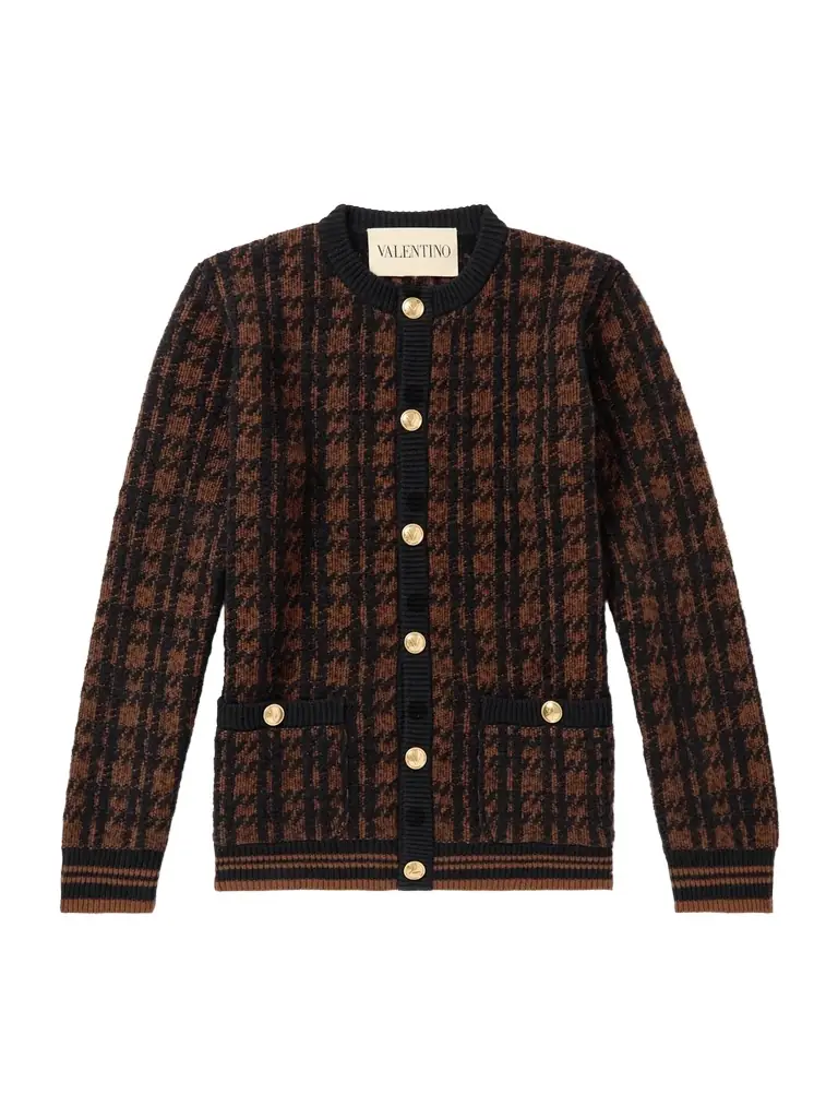 Valentino Garavani Houndstooth Wool-Blend Cardigan - Men