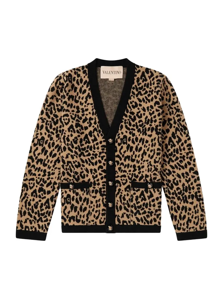 Valentino Garavani Leopard-Jacquard Knit Wool Cardigan - Men