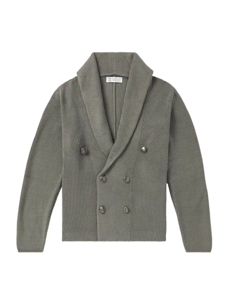 Brunello Cucinelli Shawl-Collar Double-Breasted Ribbed Cotton Cardigan - Men