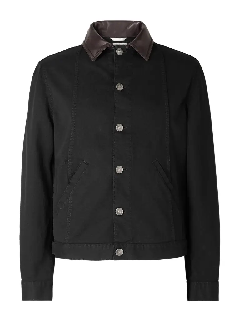 Brunello Cucinelli Leather-Trimmed Denim Jacket - Men