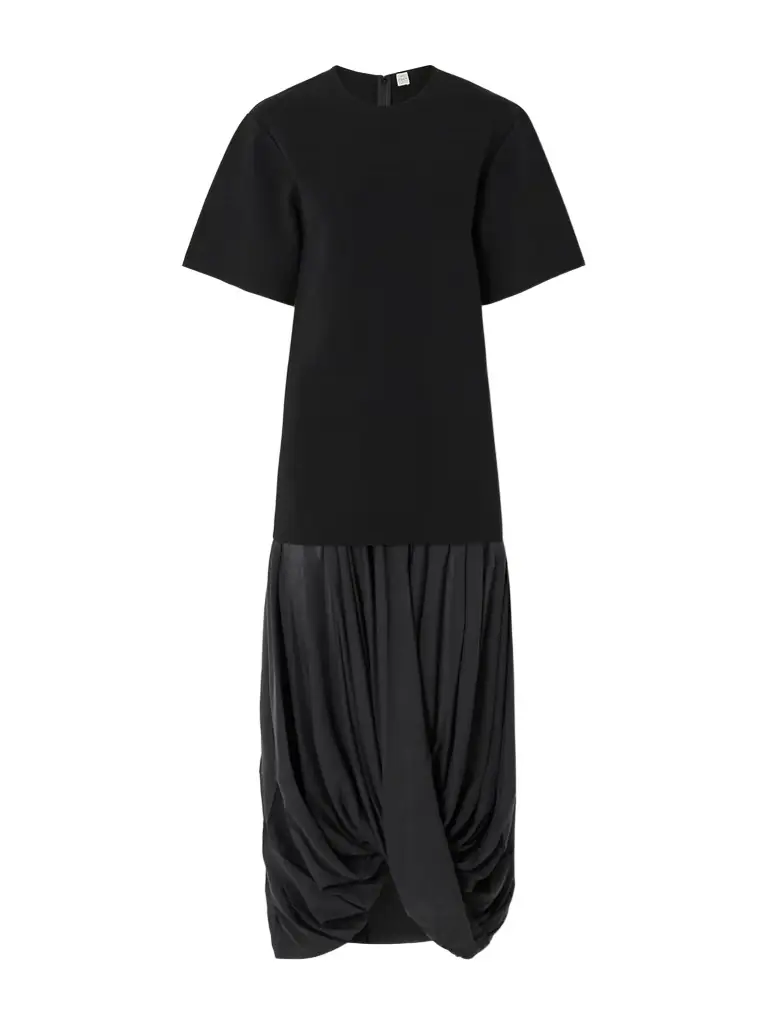 TOTEME Cocoon Draped Voile-paneled Knitted Midi Dress