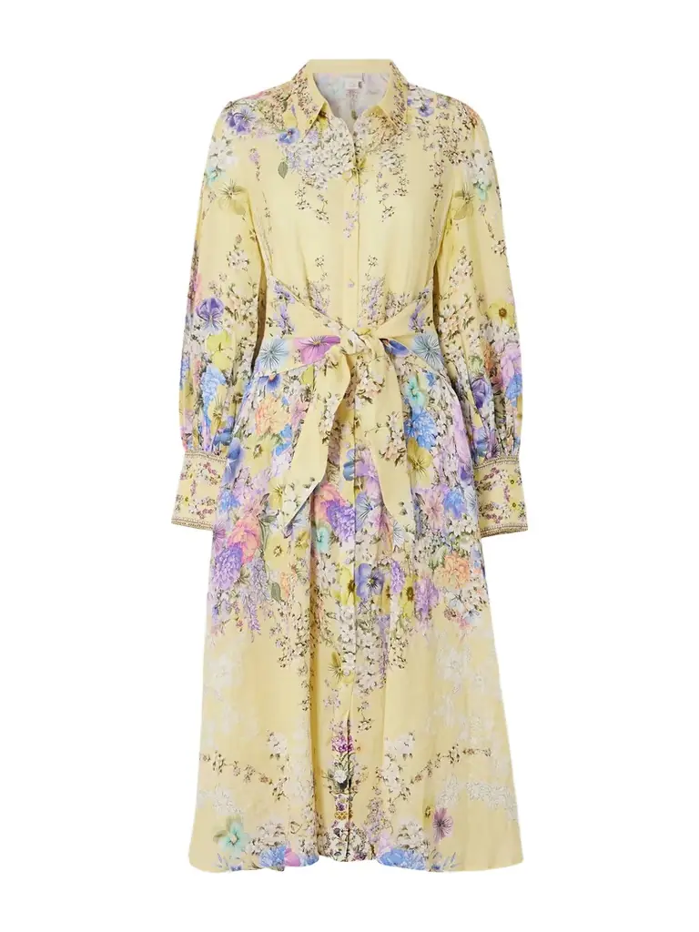 Camilla Crystal-embellished Floral-print Silk And Linen-blend Midi Shirt Dress