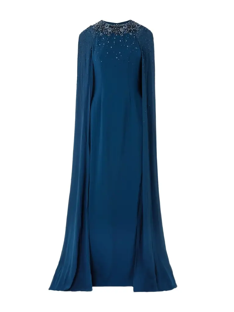 Jenny Packham Vita Cape-effect Embellished Crepe De Chine Gown