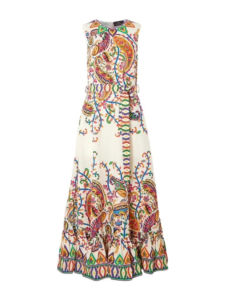 Etro Belted Printed Cotton Maxi Dress