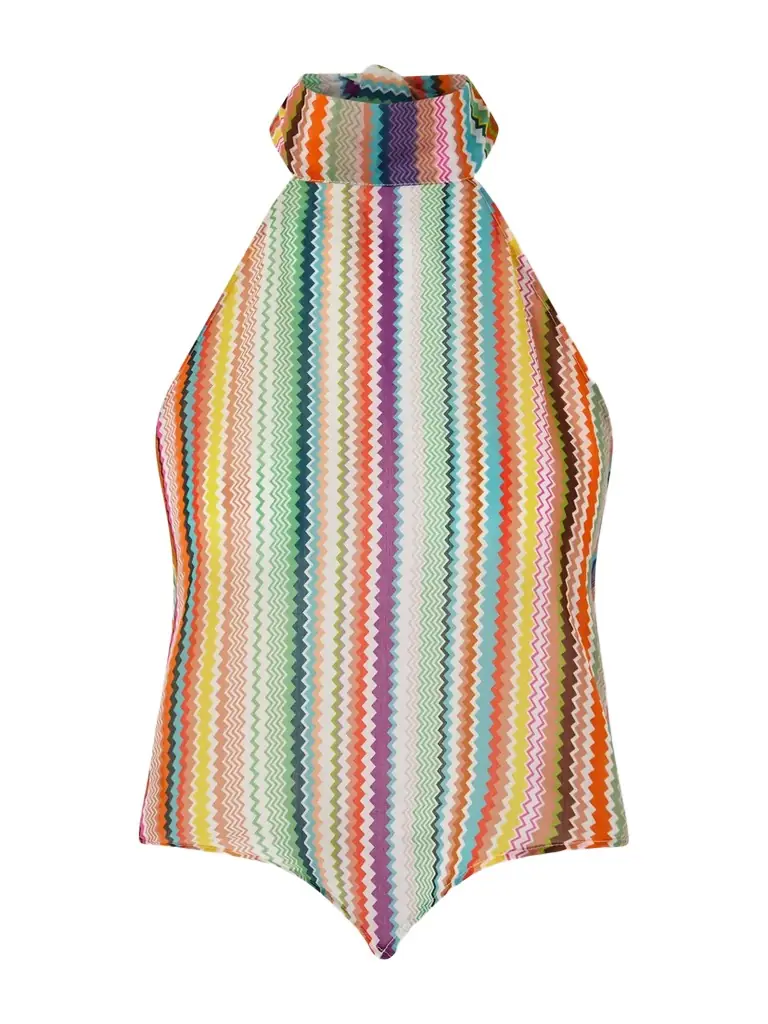 Missoni Striped Cotton And Silk-blend Crepe De Chine Halterneck Top