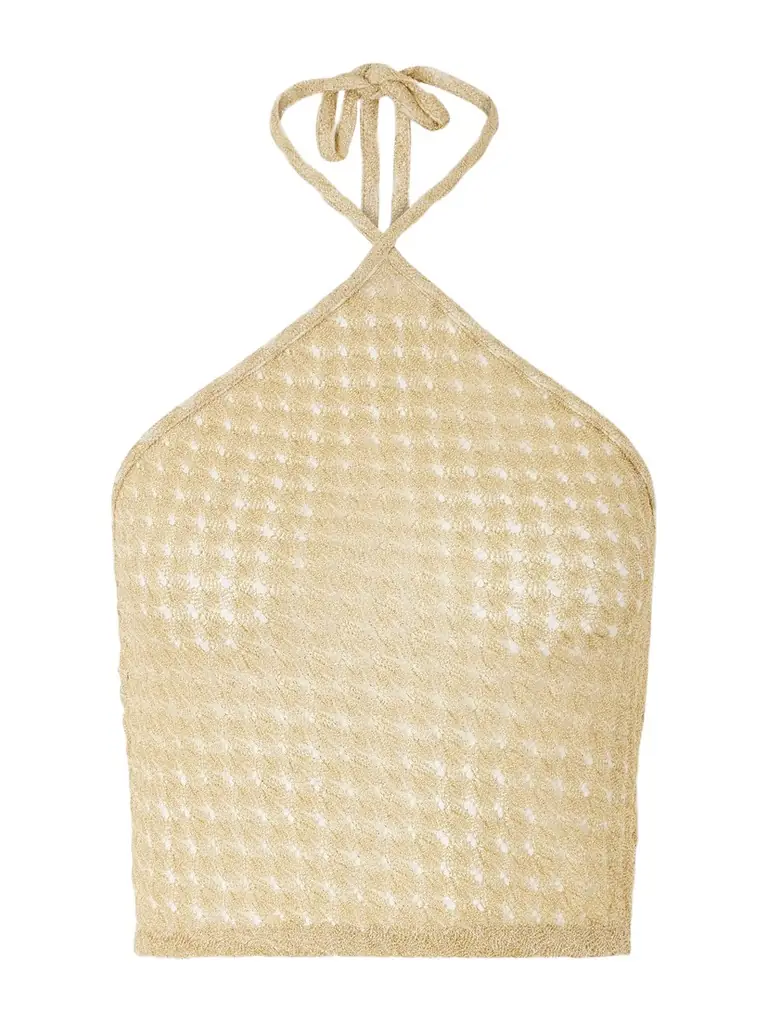 Missoni Mare Cropped Metallic Crochet-knit Halterneck Top