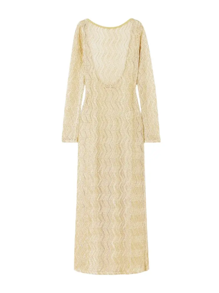 missoni metallic crochet-knit maxi dress MISSONI-Sequined striped metallic crochet-knit maxi dress