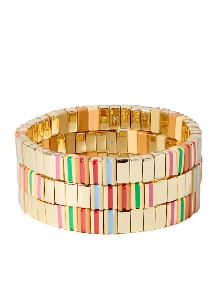 Roxanne Assoulin The Happy Stack Set Of Three Gold-tone And Enamel Bracelets