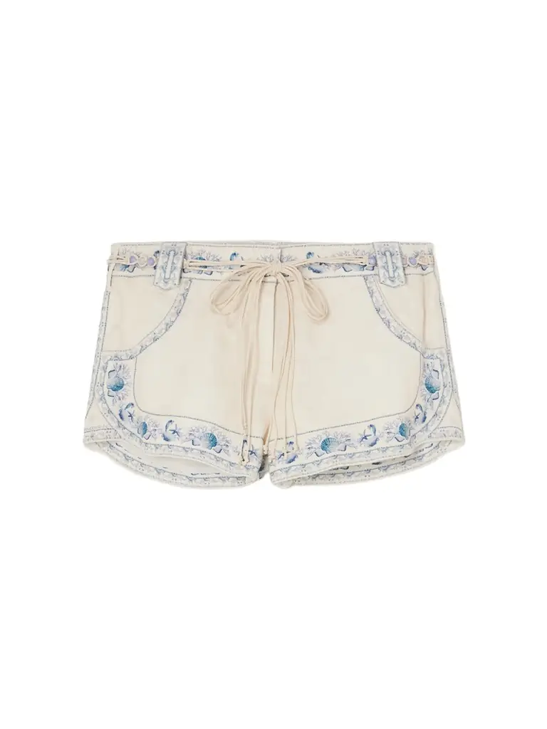 Zimmermann Wanderlust Belted Printed Linen Shorts