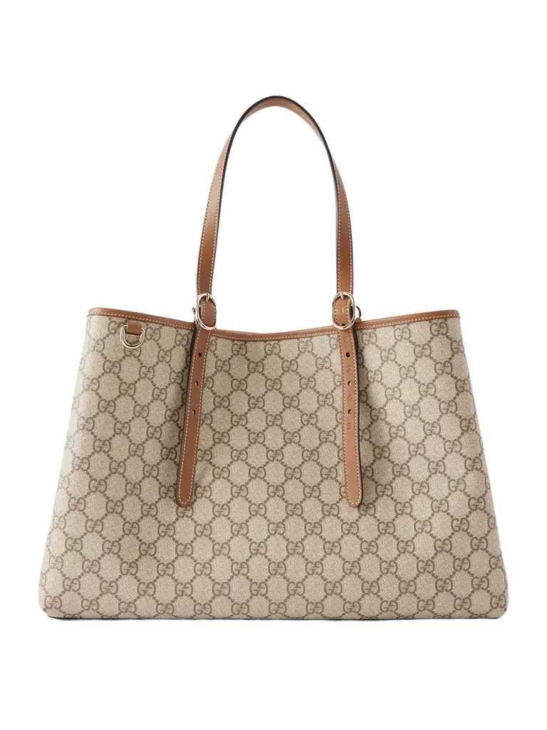 Gucci Gg Emblem Leather-trimmed Printed Coated-canvas Tote