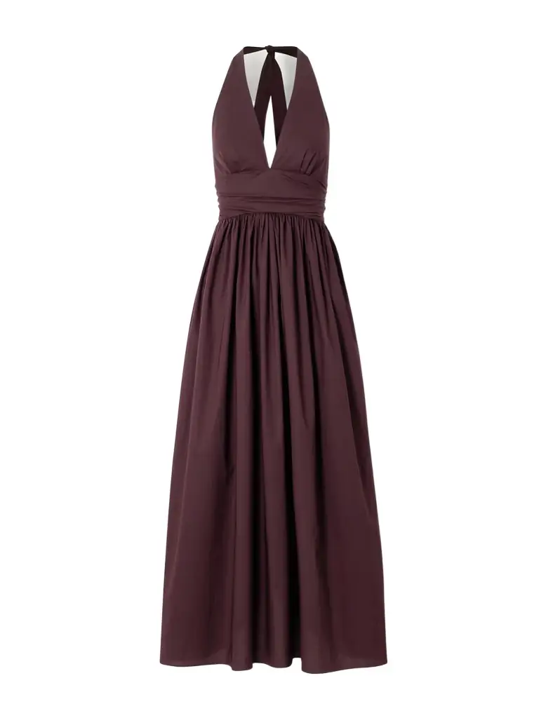 Matteau Gathered Organic Cotton-poplin Halterneck Maxi Dress