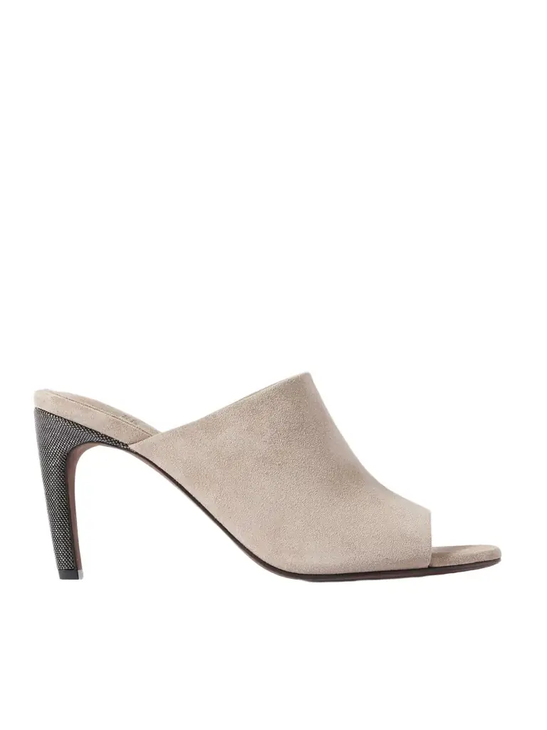Brunello Cucinelli 80 Bead-embellished Suede Mules