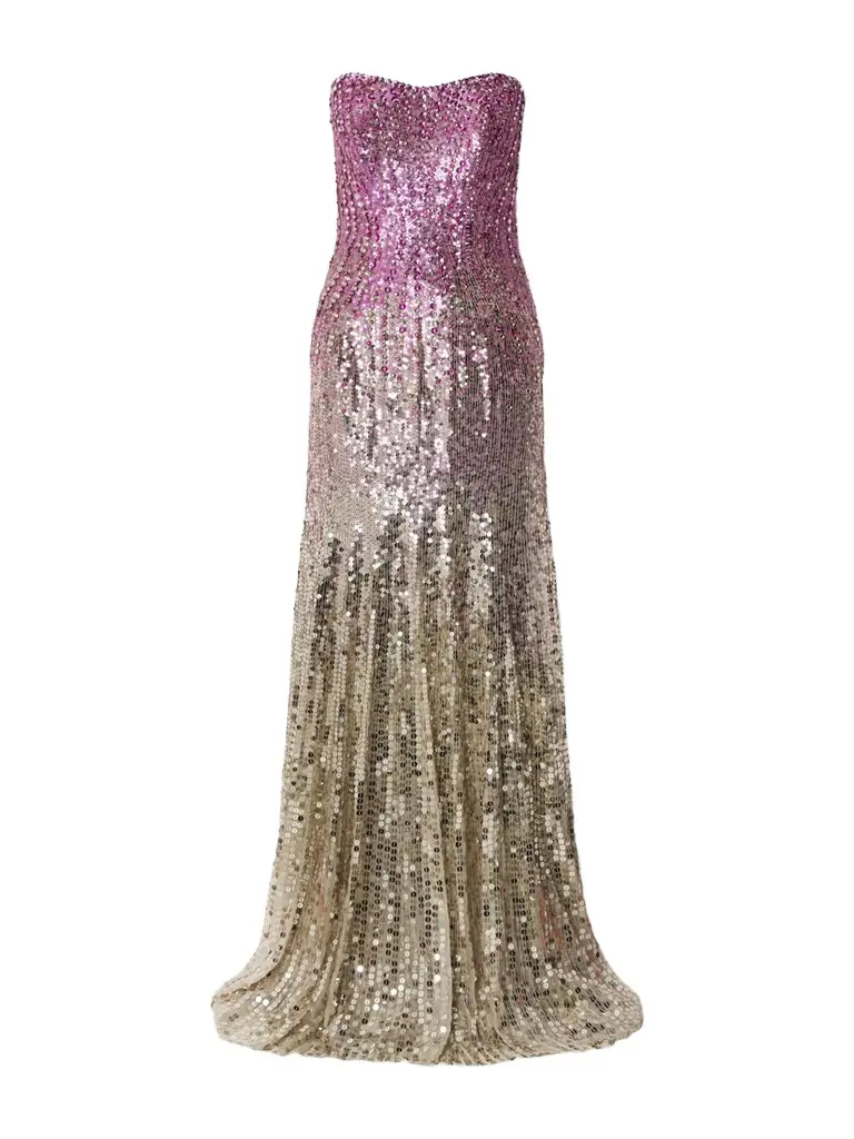 Jenny Packham Lior Strapless Ombré Sequined Chiffon Gown