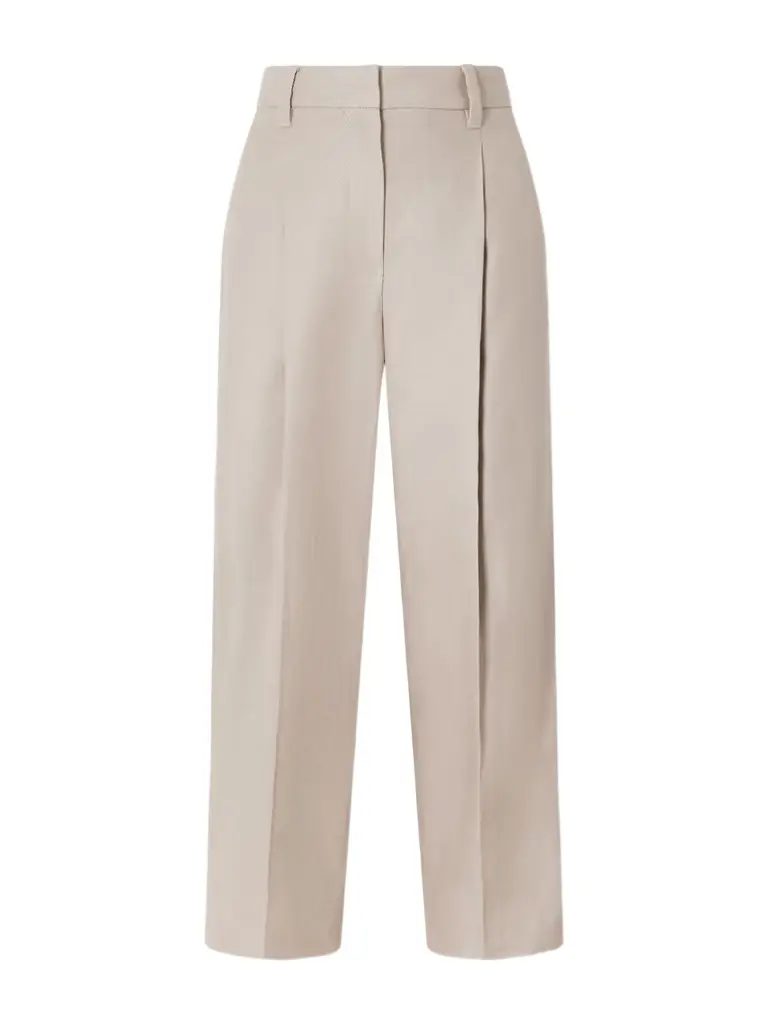 Brunello Cucinelli Cropped Pleated Linen-twill Wide-leg Pants