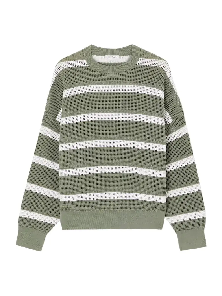 Brunello Cucinelli Striped Open-knit Cotton Sweater