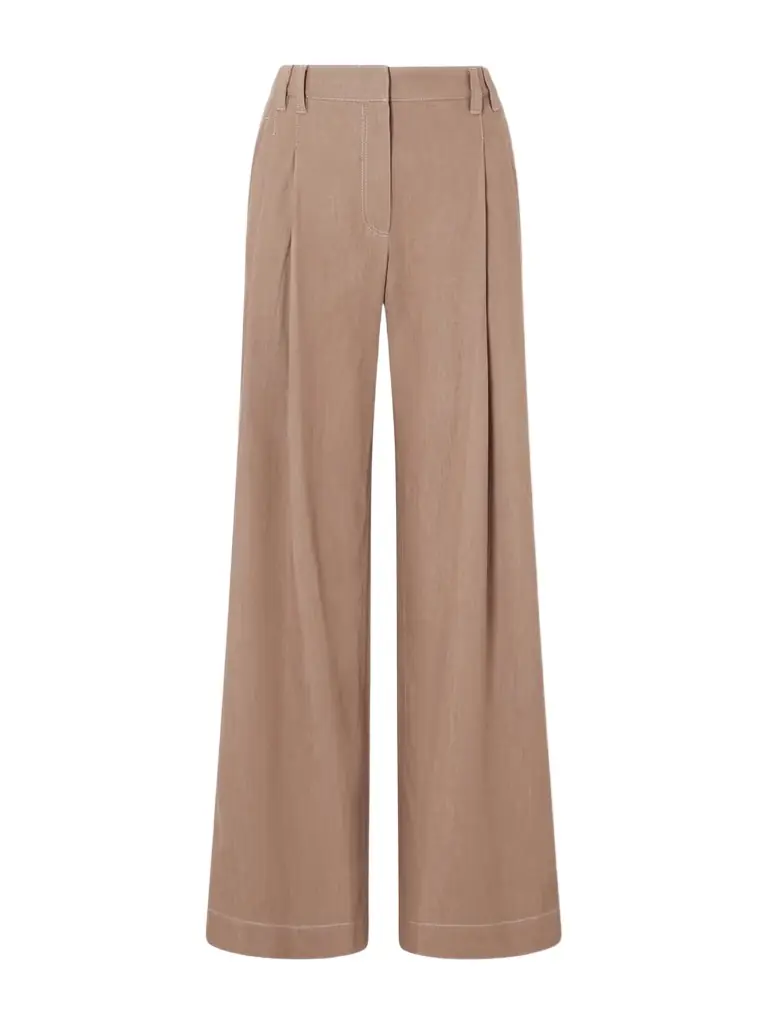 Brunello Cucinelli Pleated Embellished High-rise Wide-leg Jeans