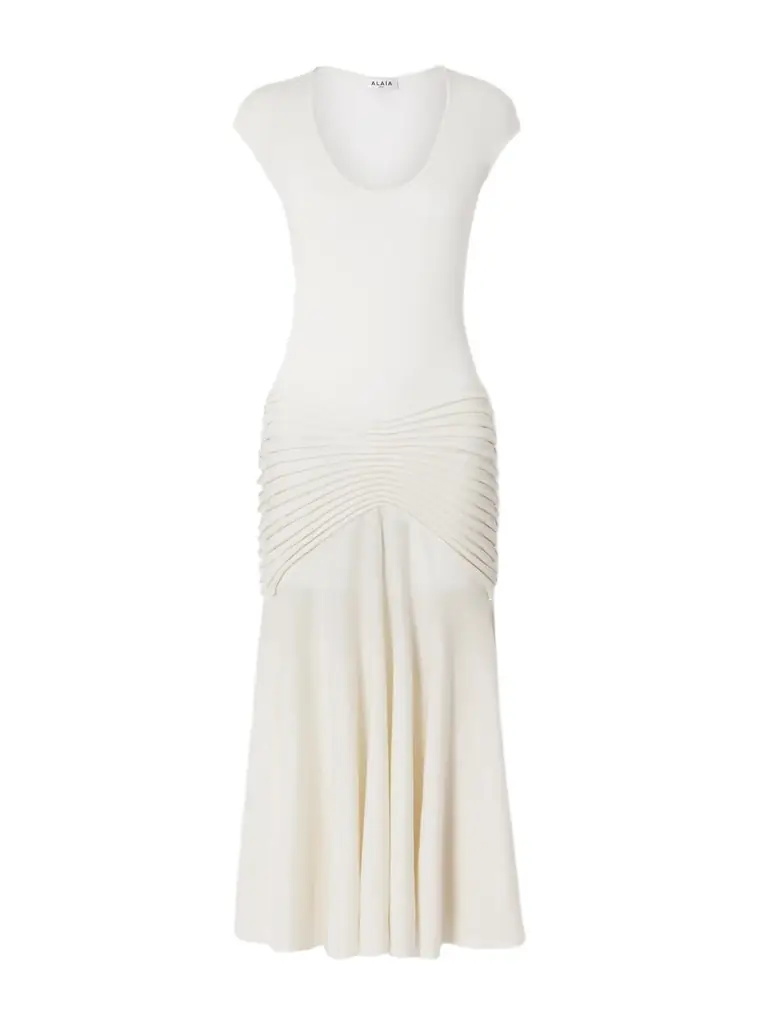 Alaïa Ruched Wool Maxi Dress