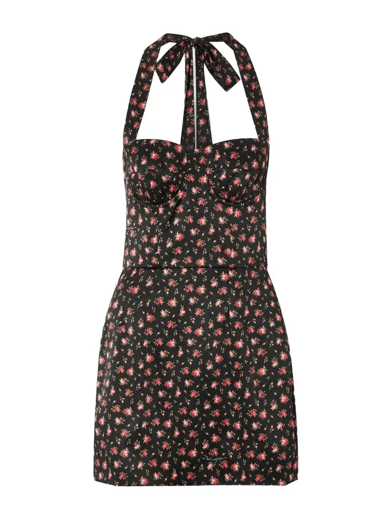 Dolce & Gabbana Floral-print Silk-blend Satin Halterneck Mini Dress