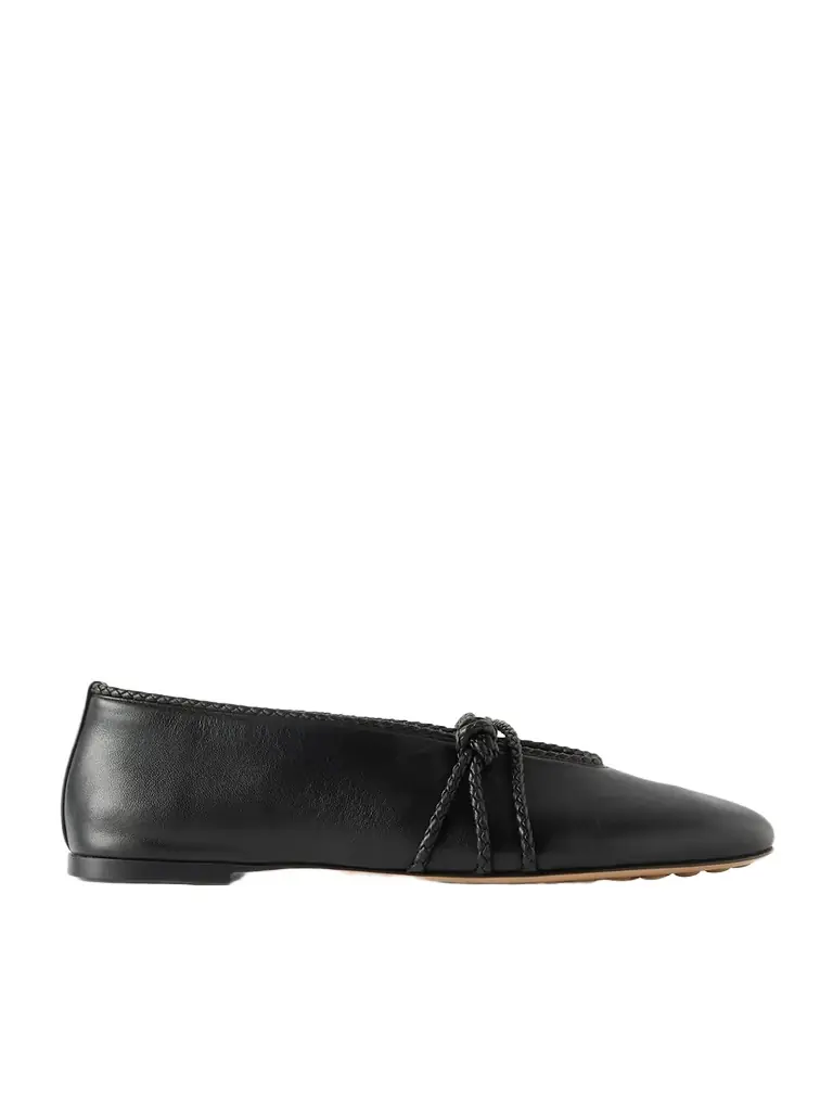 Bottega Veneta Rosa Intrecciato-trimmed Leather Ballet Flats