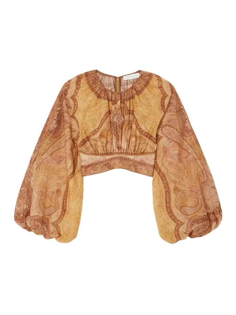 Zimmermann Wanderlust Cropped Printed Cotton-blend Voile Top