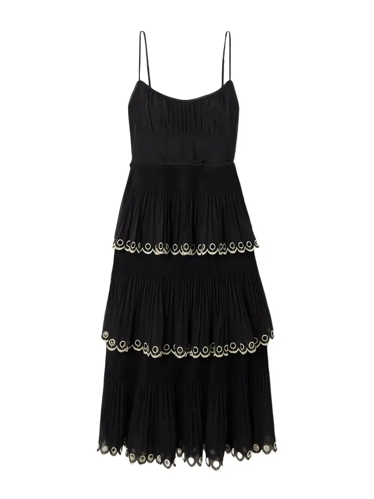 Zimmermann Tiered Embroidered Georgette Midi Dress