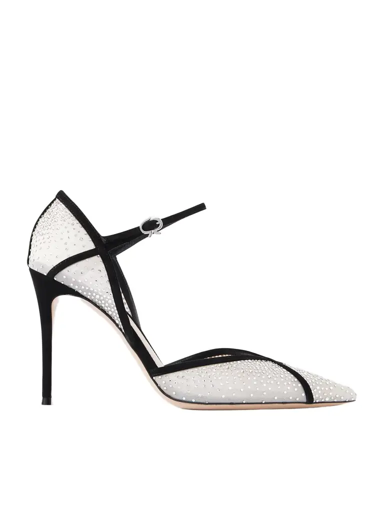 Gianvito Rossi 95 Suede-trimmed Crystal-embellished Mesh Pumps