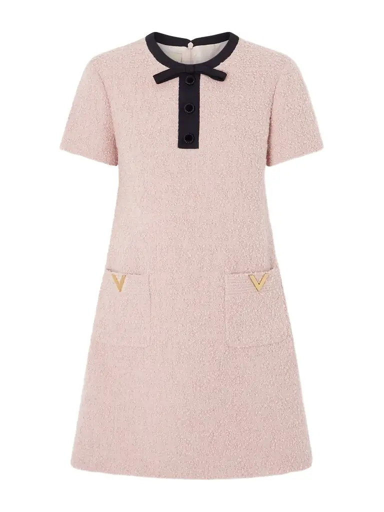 Valentino Garavani Bow-detailed Embellished Wool-blend Bouclé Mini Dress