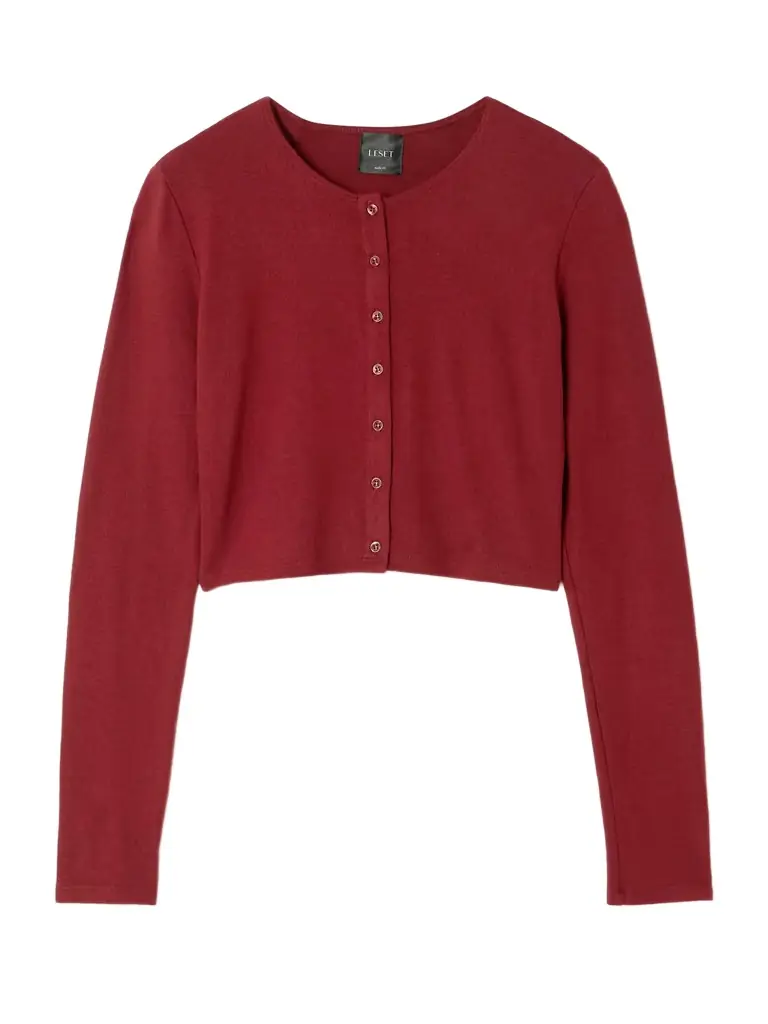 LESET Lauren Cropped Brushed Stretch-knit Cardigan