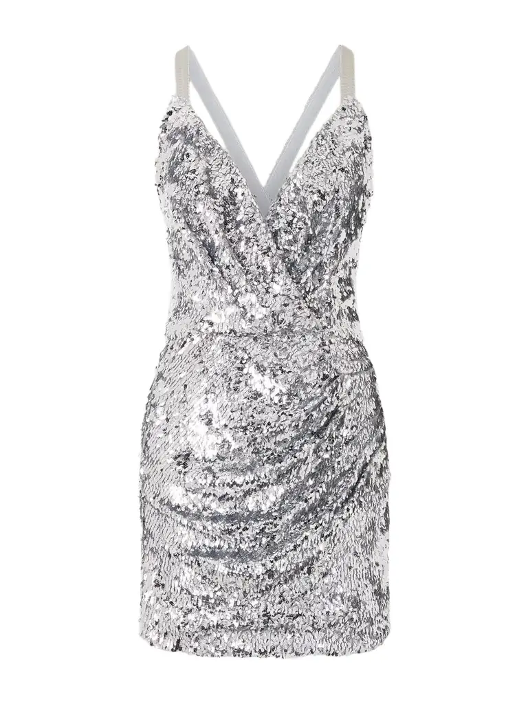 Dolce & Gabbana Ruched Sequined Tulle Mini Dress