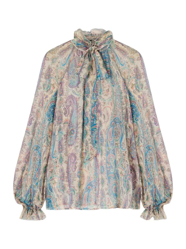 Etro Pussy-bow Ruffled Paisley-print Silk-crepon Blouse