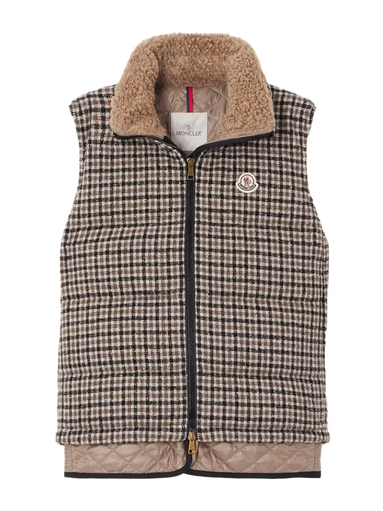 Moncler Touvet Appliquéd Layered Quilted Checked Wool-blend Tweed Down Vest