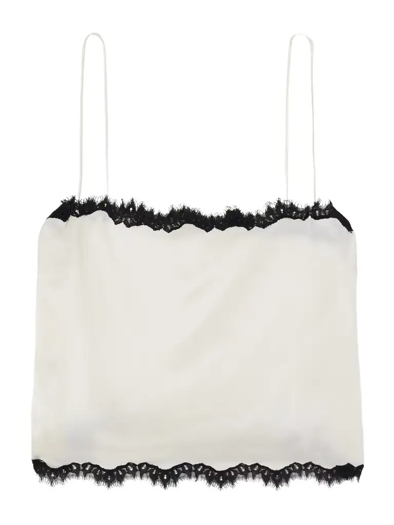 DÔEN Loure Lace-trimmed Silk-satin Top