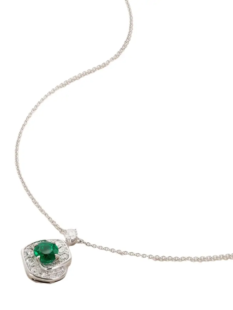 David Morris Frozen Kiss 18-karat White Gold, Emerald And Diamond Necklace