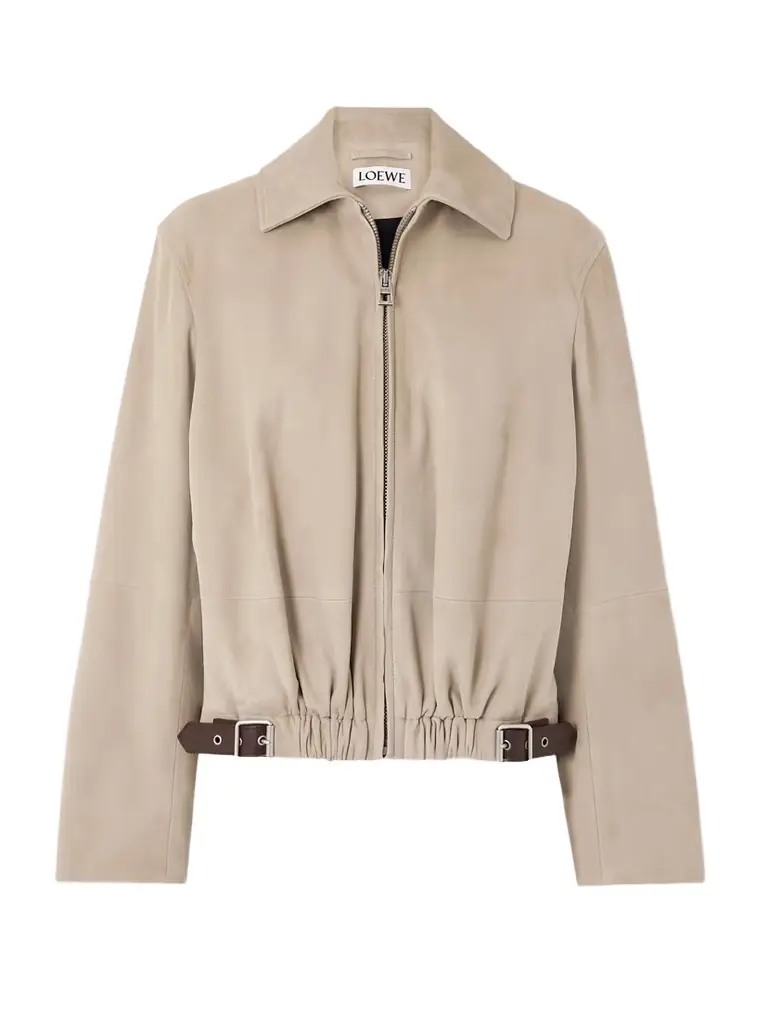 Loewe Buckle-embellished Leather-trimmed Suede Jacket