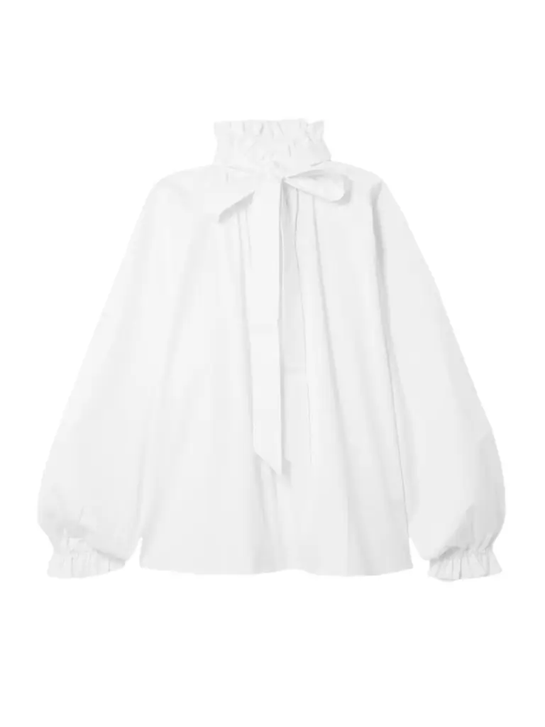 La DoubleJ Icon Cerere Tie-detailed Ruffled Cotton-poplin Blouse