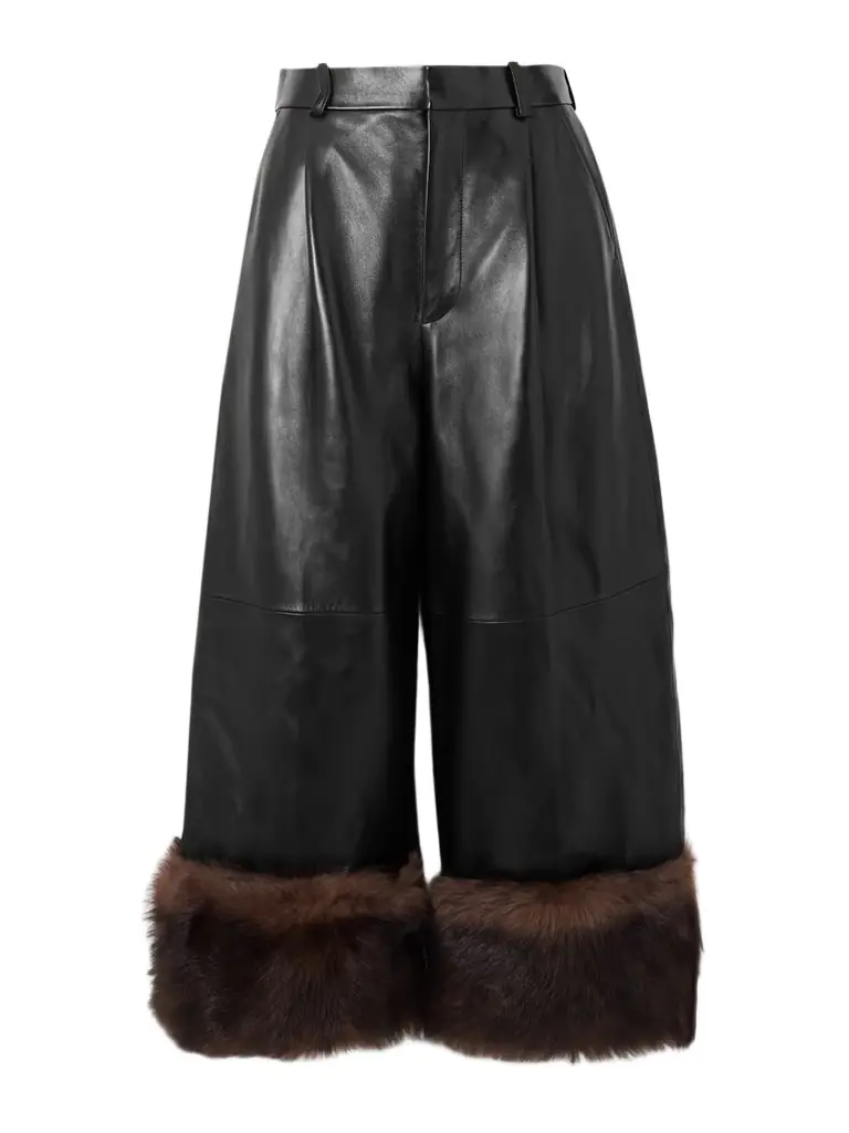 Loewe Convertible Cropped Shearling-trimmed Leather Wide-leg Pants