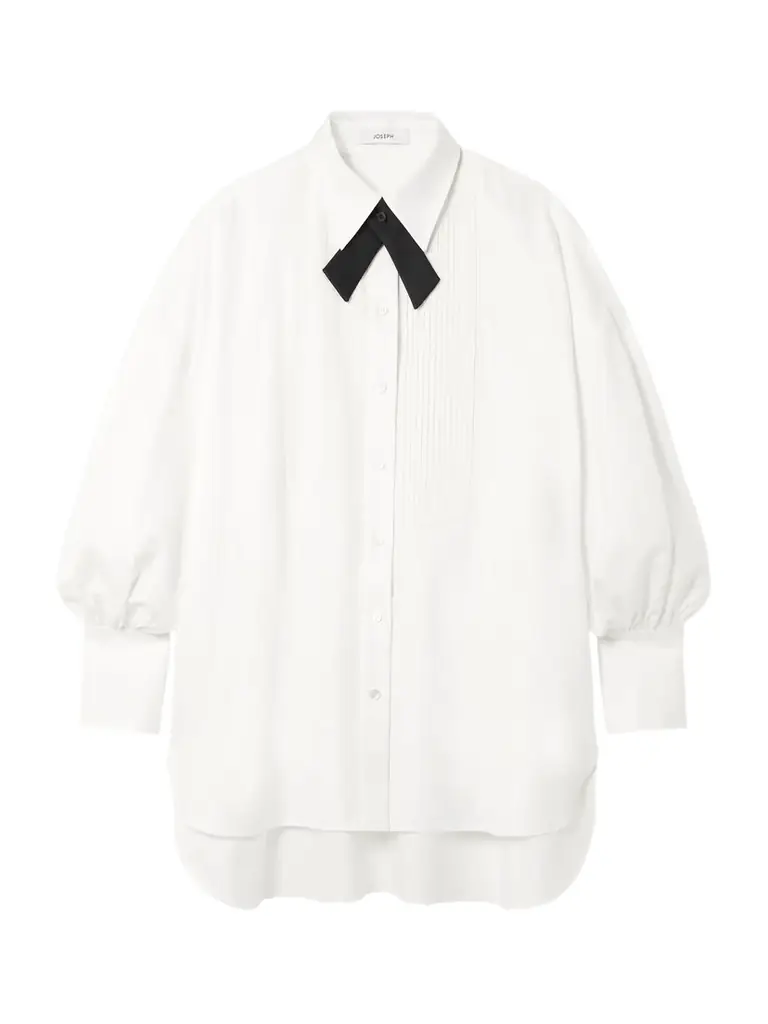 Joseph Ferrus Grosgrain-trimmed Pintucked Cotton Oxford Shirt