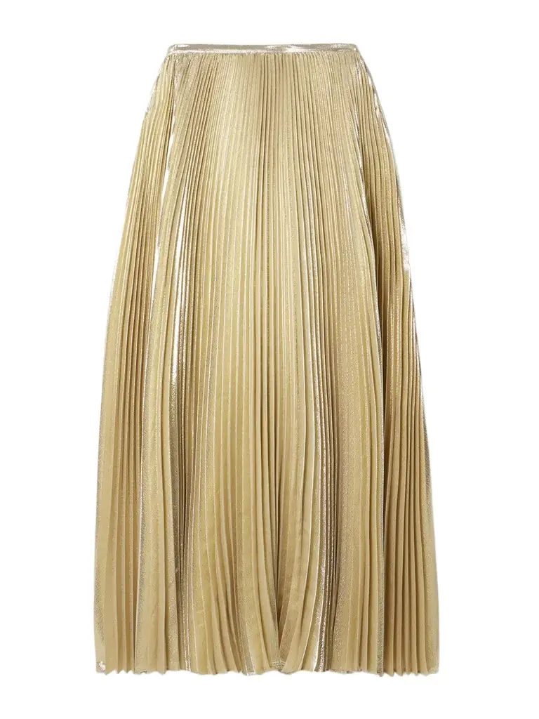Joseph Essai Metallic Plissé Silk-blend Midi Skirt