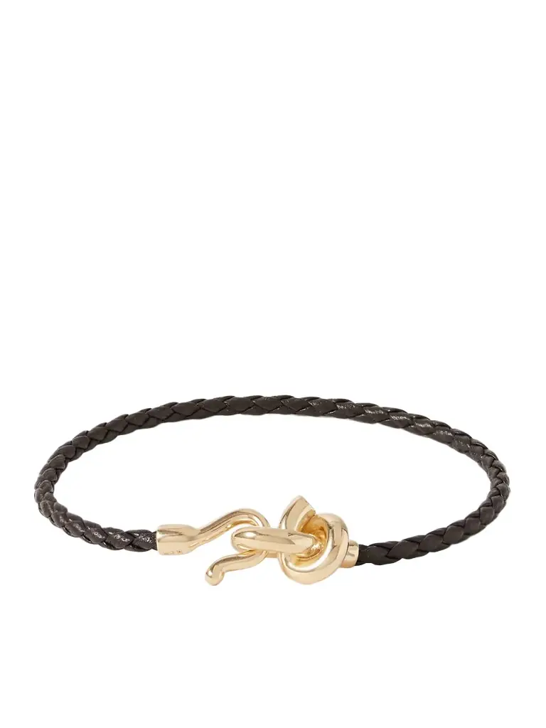 Bottega Veneta Knot Gold-plated And Intrecciato Leather Bracelet