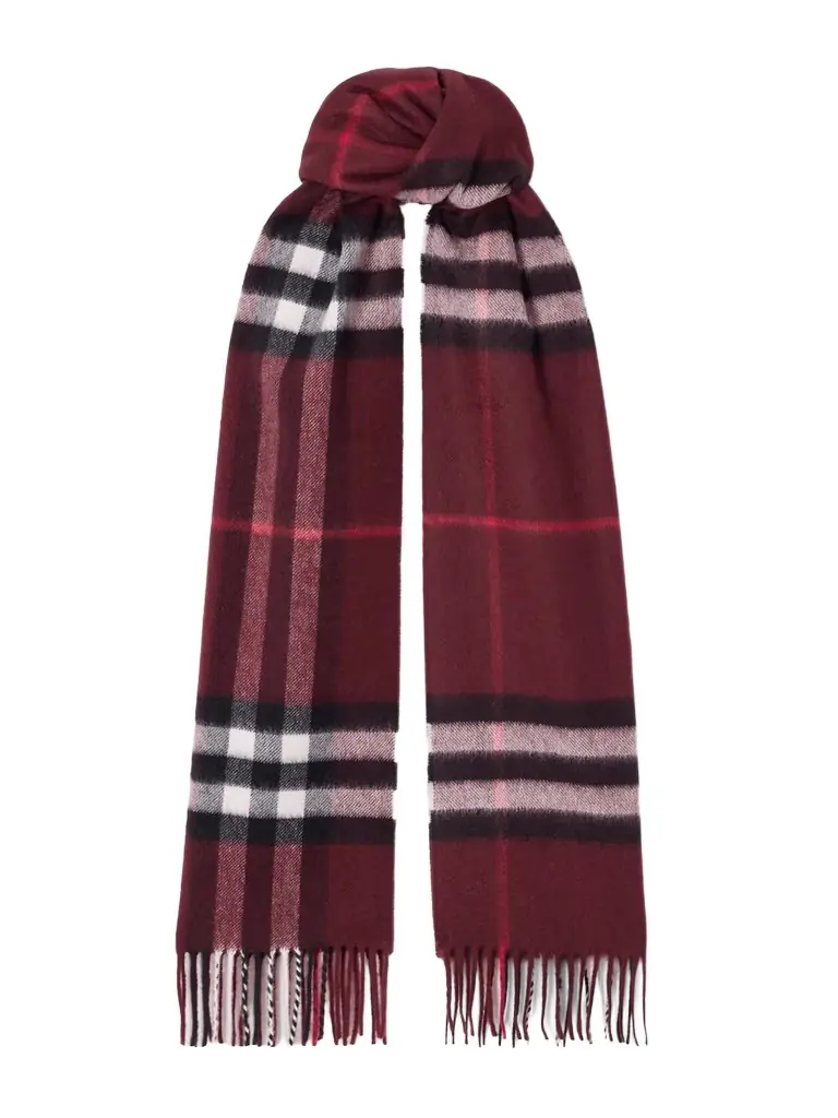 Burberry Fringed Checked Cashmere Scarf